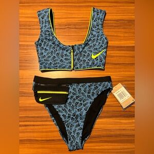 NEW Nike Party Dots Bikini - Zip crop top, High-waisted bottoms Women Small $106